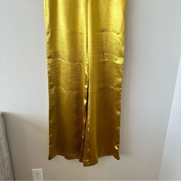 Hanifa-Golden Yellow Satin High Rise Wide Leg Long Trousers (Size:XS) - Picture 7 of 12